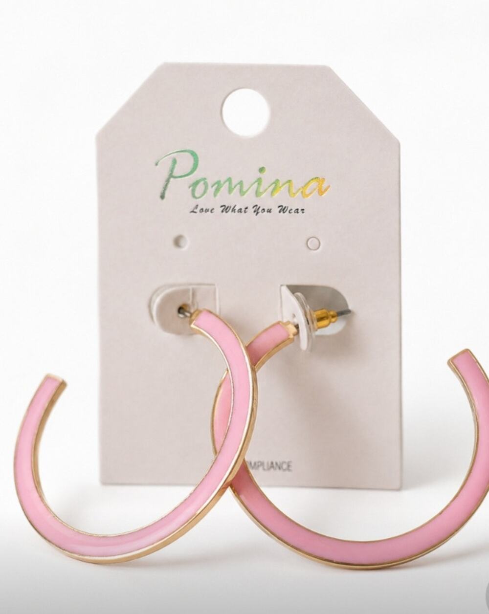 Pomina Gold Pink Enamel Hoop Earrings New